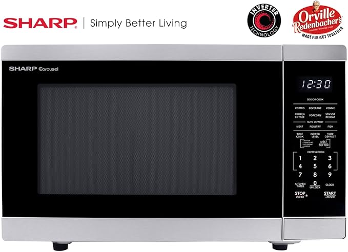 SHARP Countertop Microwave Oven with Removable 12.4" Carousel Turntable, 1100 Watt, 1.4 Cubic Feet, Stainless Steel