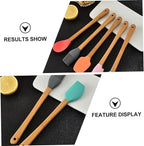 Cute Kids Baking Supplies 5pc Wood Handle Silicone Baking Tools Set for Girls Food-grade