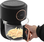Glass Air Fryer 3.81QT with 360° View, 1200W Touchscreen & 8 Presets, Borosilicate Glass Pot for Healthy Frying, Family Kitchens, Restaurants (Black)