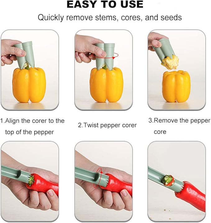 Pepper Corer Seed Remover, Pepper Seed Corer Remover Tool, Bell Pepper Cutter Deseeder, 2 in 1 Fruit & Vegetable Corer Tools, Unique Kitchen Gadgets for Family Party Camping and BBQ