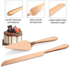 Wedding Cake Knife and Server Set, Integral Stainless Steel Longer Cake Cutter and Wider Pie Spatula, Elegant Cake Cutting Serving Set for Party Birthday Bridal Shower Set of 2, Rose Gold