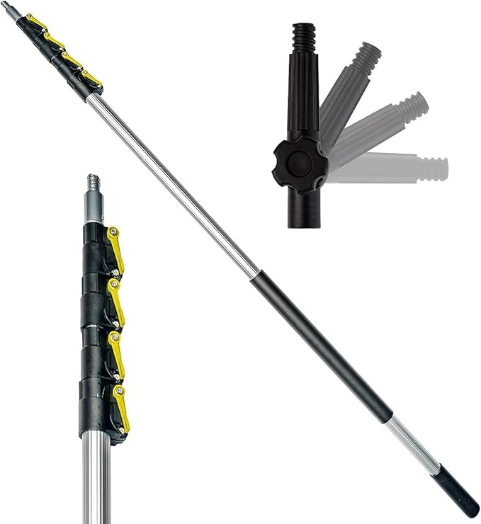 DOCA Telescoping Pole 7-30 Ft - Extension Pole for Cleaning, Feather Duster, Window Washing Kit, Paint Roller, Window Squeegee - High Reach Extendable Kit for Indoor & Outdoor - Pole Only