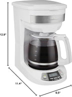 Hamilton Beach 12 Cup Programmable Drip Coffee Maker Machine, Regular & Bold Brew Options, Auto Pause and Pour, Glass Carafe, White (46294J)