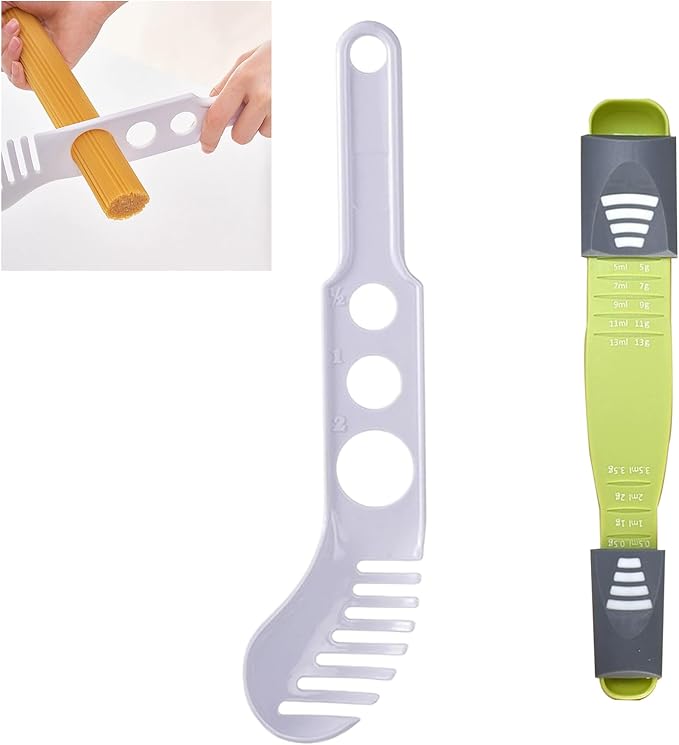 【Spaghetti Measuring Tool & Adjustable Measuring Spoon Combo Set】Kitchen Quantitative Tool for Cooking Baking, Pasta Portion Control with Gram/mL Scale for Restaurants Home Hotel Use