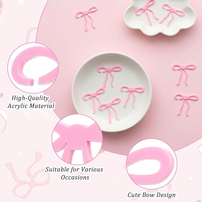 20 Pcs Pink Bow Drink Markers, Coquette Bow Wine Glass Charms, Bar Tools Bow, Acrylic Bow Knot Drink Tag for Wedding Engagement Bachelorette Birthday Tasting Party Decorations Accessory