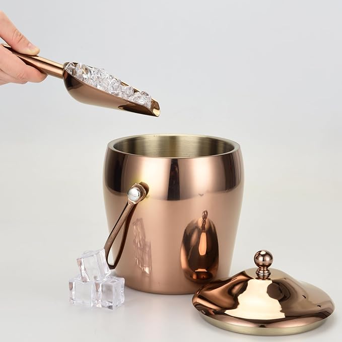 Ice Bucket with Lid, Scoop, IceTong,Stainless Steel Double-Wall Wine Ice Buckets for Parties,Beer and Wine Bucket,Bucket for Ice Chilling Champagne,2L
