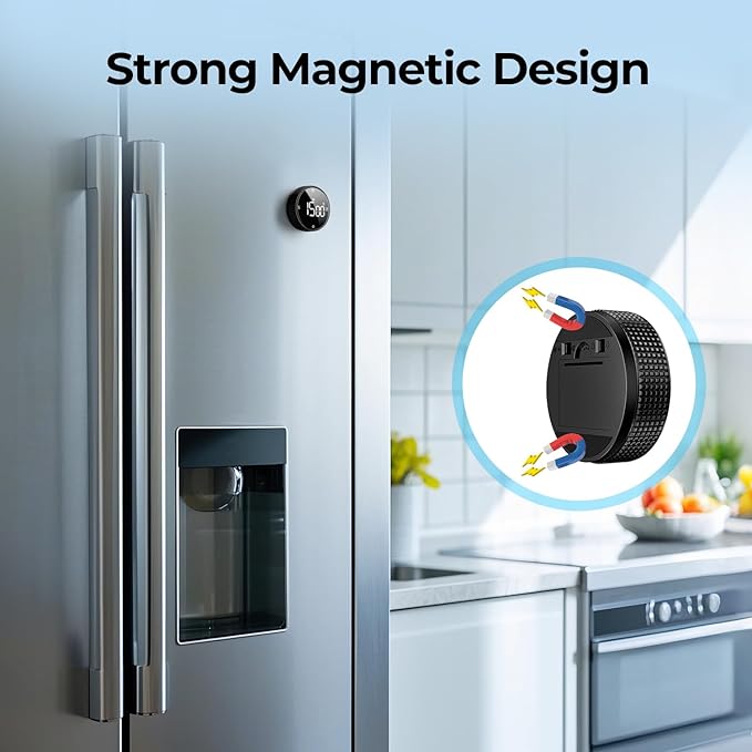 Digital Kitchen Timer, Large Display Magnetic Countdown Countup Timer, 3 Preset Times (5, 15, 25),Volume & Brightness Adjustable for Cooking Classroom Studying, Easy for Kids(Gunmetal 1PCS)
