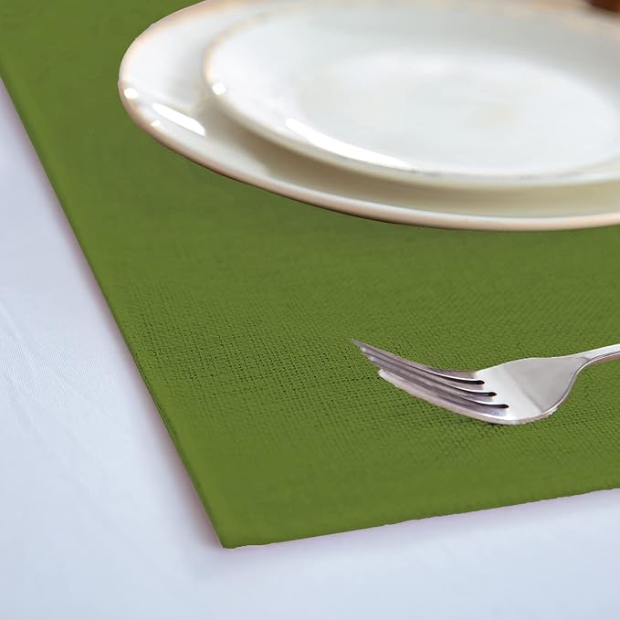 Linen Fabric Placemats Set of 6, Machine Washable, Heat Resistant, Wrinkle Free, Thick Polyester Kitchen Place Mats for Dining Table (Green)
