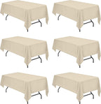 BRILLMAX 6 Pack Beige Tablecloths for 6 Foot Rectangle Tables 60 x 102 Inch - 6ft Rectangular Bulk Linen Polyester Fabric Washable Cloth Cover for Wedding Reception Banquet Birthday Party