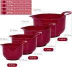 BoxedHome 4 Pack Nesting Mixing Bowl Set with Pour Spout and Handle, Non-Slip Bottom, BPA free Microwave & Dishwasher Safe(Deep Carmine)
