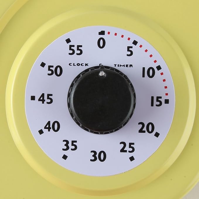 Lily's Home - 9.5 Inch x 12.5 Inch - Retro Kitchen Wall Clock, Vintage Wall Clock with a Thermometer and 60-Minute Timer, Ideal for Any Kitchen, Office, or Diner (Yellow)