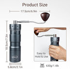 Manual Coffee Grinder with Numerical External Adjustable Setting Stainless Steel Conical Burr Hand Crank Coffee Mill for Cold Brew Espresso French Press Pour Over Drip with Foldable Handle- Grey