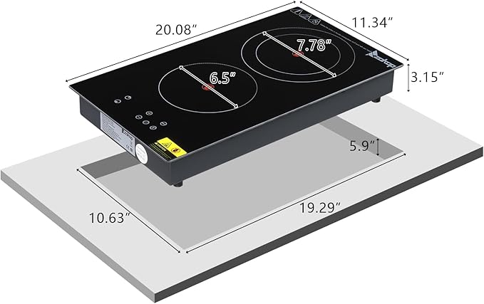 Winado 2 Burners Electric Ceramic Cooktop 20 inch, 220-240V Flat Top Stove, Multi-function Elecric Stovetop w/9 Heating Level, Timer & Kid Safety Lock, Sensor Touch Control, Timer Setting, Plug, 3000W