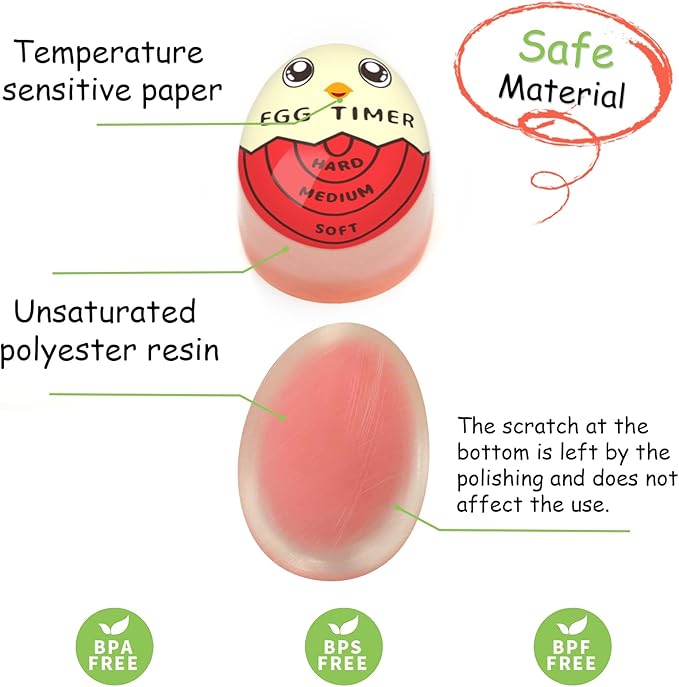 Lasubst Egg Timer for Boiling Eggs that Changes Color When Done, Red, Pack of 2