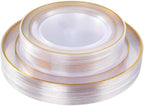 I00000 60 Pcs Clear Gold Plastic Plates, Gold Disposable Plates Includes: 30 Dinner Plate 10.25" and 30 Dessert Plate 7.5 ", Premium Clear Plate Prefect for Wedding and Gold Plates Party/Birthday