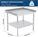 36x24x30 in Stainless Steel Equipment Grill Stand Table 400 LBS Capacity NSF Certified with Adjustable Legs, 2 in Edge Baffle, for Hotel, Home, Commercial Restaurant Kitchen