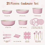 Umite Chef Pots and Pans Set Non Stick, 21 pcs Nonstick Ceramic Cookware Set, RV Kitchen Cooking Set with Detachable Handles, Oven Safe, Induction Cookware, Stackable, Pink, PFAS PFOA & PTFE Free