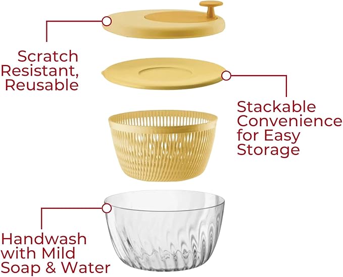 GUZZINI 10" Salad Spinner with Lid - Acid Yellow, Wash, Spin & Dry Vegetables, Fruits, Salad, Built in Draining - Fruit Washer Fruit Dryer, Home Gadgets & Kitchen Tools