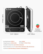 VEVOR Portable Induction Cooktop, 1500W Electric Induction Burner with 9 Temperature Settings, Countertop Induction Hot Plate with 4H Timer, 24H Reservation, Child Lock, Easy to Clean, for Cooking