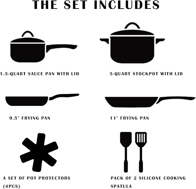 Vkoocy Non Stick Pots and Pans Set, Healthy Ceramic Cookware Set, 12pcs Kitchen Cooking Pots and Frying Sauce Saute Pans Set, PFAS-Free with Kitchen Utensils and Lid, Pink