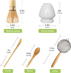 SHONMISEN Bamboo Matcha Whisk Set -Matcha Whisk (Chasen),Whisk Holder(White),Sifter,Tea Scoop and Tea Spoon