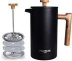POLIVIAR French Press Coffee Maker, 34 Ounce Coffee Press with Real Wood Handle, Double Wall Insulation & Dual- Filter Screen, Food Grade Stainless Steel for Good Coffee and Tea (Vintage)