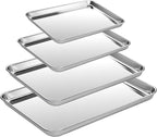 CEKEE Baking Sheet Set of 4, Stainless Steel Cookie Sheets for Baking, 0.8mm Heavy Duty Nonstick Baking Pans, 9/10/12/16 Inch Baking Trays for Oven, Non Toxic & Mirror Finish & Easy Clean