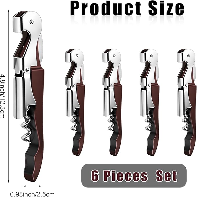 6 Pieces Professional Waiter Corkscrew Wine Openers,Wine red Wine Keys Opener Stainless Steel Hinges Serrated Foil Cutter for Restaurant Waiters, Sommelier, Bartenders (Wine red)