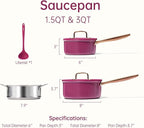 CAROTE 1.5Qt & 3.0Qt Stainless Steel Saucepan Set with Steamer & Ladle, Non-Toxic 3-Ply Stainless Steel Pot with Lids, Small Pots for Cooking, Oven Safe, Induction Compatible Cookware, Purple