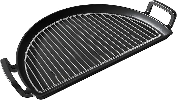 SafBbcue Cast Iron Half Moon Griddle Pan for Weber 22" Kettle Charcoal Grill Parts, Half Moon Cooking Grate for Slow n Sear, VEVOR, Kamado, Big Green Egg 22" Charcoal Kettle Grill Accessories