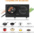 Infrared Double Burner Electric Cooktop - 1800W Portable Stove, Heat-up In Seconds, Countertop Cooktop for Dorm, Compatible with All Cookware