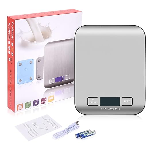Digital Shipping Scale,Stainless Steel Panel, Accurate Portable Postal Scale for Packages, Small Business,Kitchen, Food, Handmade, Liquids, and Boutique (Silver Black Rechargeable(10kg/1g))