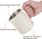 Milk Frothing Pitcher, 600ml/20oz Steaming Pitchers Stainless Steel Milk Coffee Cappuccino Latte Art Barista Steam Pitchers Milk Jug Cup with Decorating Art Pen, Matte White