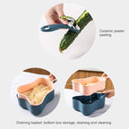 11PCS Vegetable Grater with Container, 6 Blades Violin Shaped Vegetable Slicers Set Peeler Drain Basket Cutting Board Hand Protector for Kitchen (Dusty Pink)