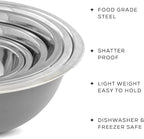 JoyJolt Stainless Steel Mixing Bowl Set of 6 Bowls (Grey). 5qt Large to 0.5qt Small Metal Bowl. Kitchen, Cooking and Storage Nesting Bowls. Dough, Batter Baking Gray