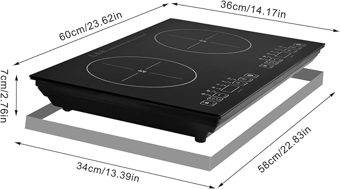 24 inch 2 Burners Electric Cooktop 110V Ceramic Electric Stove with 2 Cooktops 2200W Ajustable portable Electric Cooktop for Cooking(2 Burner Countertop)