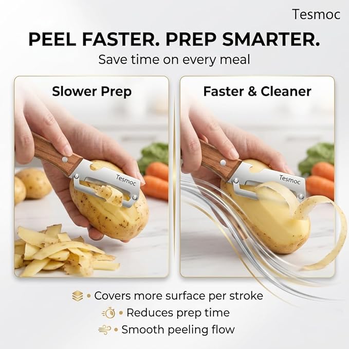 Multifunctional Fruit and Vegetable Peeler,Premium Stainless Steel Blade,Wooden Handle Hand Tool with Bottle Opener,Julienne Peeler for Potato,Cucumber,Orange,Pineapple,Veggie (1)