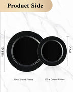 BESTVIP 100PCS Black Plastic Plates, Disposable Party Plates with 50 Dinner Plates and 50 Dessert Plates, Plastic Plates for Party, Wedding Birthday and Halloween (Black, 100PCS)