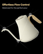Cocinare Barista Collection Gooseneck Electric Kettle, ±1℉ Precise Temperature Control for Pour-Over Coffee & Tea, Quick Heating 1500W, Stainless Steel Interior, 0.9L (White Maple)