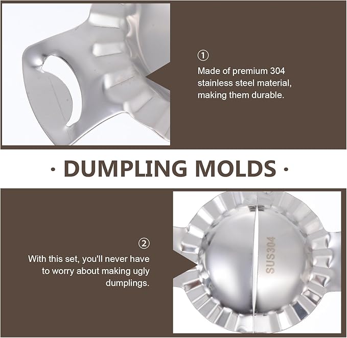 Stainless Steel Dumpling Tool Set with Skin Cutters and Filling Spoon, 5pcs Mold Kit for Homemade Dumpling Making, Kitchen Gadget for Household Cooking