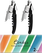 CORKAS Wine Key - 2Pack Handcrafted Professional Waiters Corkscrew, Compact Heavy Duty Wine Opener with Double Hinged, Foil Cutter and Bottle Opener, Birthday Gifts for Severs, Sommelier, Bartenders