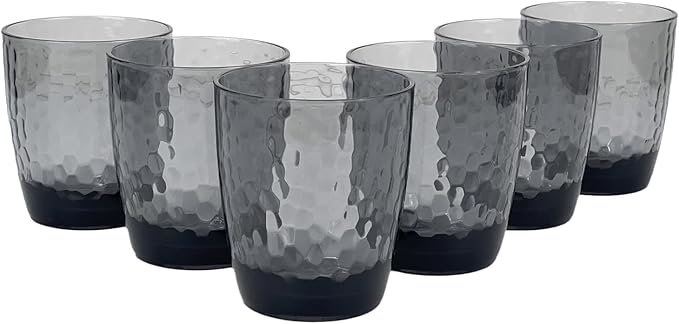 Set of 6 Hammered Style 15-ounce/430ml Acrylic Glasses Plastic Tumbler,BPA Free,Dishwasher Safe (Grey)