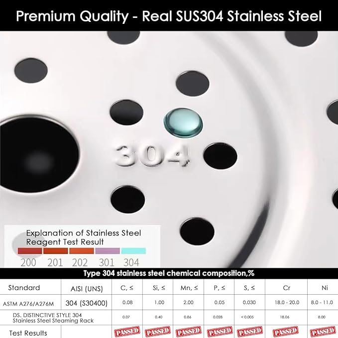 DS. DISTINCTIVE STYLE Steamer Rack 304 Stainless Steel Steaming Rack Steam Tray with Removable Legs for Instant Pressure Cooker Multi-functional Steamer Basket (Silver - 22cm)