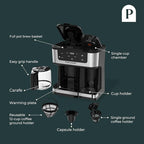 Pantrymade Dual Brew Coffee Maker | 12 Cup Glass Carafe & Single Serve K-Cup Combo | Programmable Touchscreen Coffee Machine for Ground Coffee or Pods | Auto Shut-Off, Black