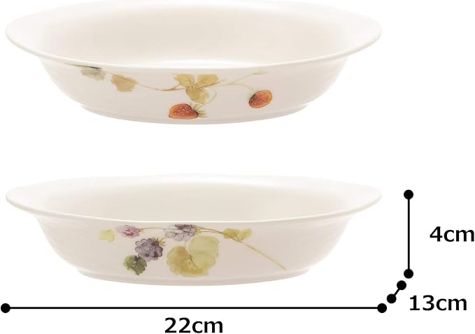 NARUMI Oval Gratin Dish Set, Lucy Garden, 8.7 x 5.5 x 1.8 inches, Berry Pattern, Set of 2, Microwave, Dishwasher, Oven Safe, Made in Japan, Gift Box Included