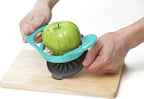 PrepWorks by Progressive Dishwasher Safe 16-Slice Thin Apple Slicer and Corer with Attached Safety Cover (Turquoise)