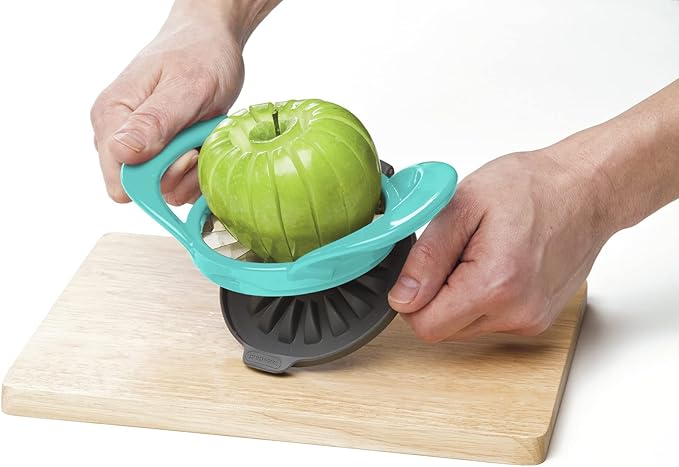 PrepWorks by Progressive Dishwasher Safe 16-Slice Thin Apple Slicer and Corer with Attached Safety Cover (Turquoise)
