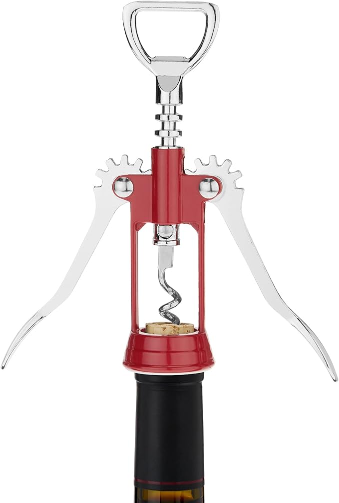 True Soar Winged Corkscrew Wine Opener Manual, Heavy Duty Stainless Steel Cork Openers in Chrome Finish, Home Bar Accessories Bar Tools, Set of 1 Red