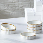 ONEMORE Ramekins 4 oz - Oven Safe Shallow Ramekins with Brown Rim for Creme Brulee - Speckled, Fluted, Set of 6