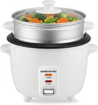OVENTE Electric Rice Cooker and Food Steamer – 10-Cup Cooked Capacity (5 Cups Uncooked), Nonstick Removable Pot, Keep Warm Function, Steaming Basket, Measuring Cup & Spatula Included, White RCS01W